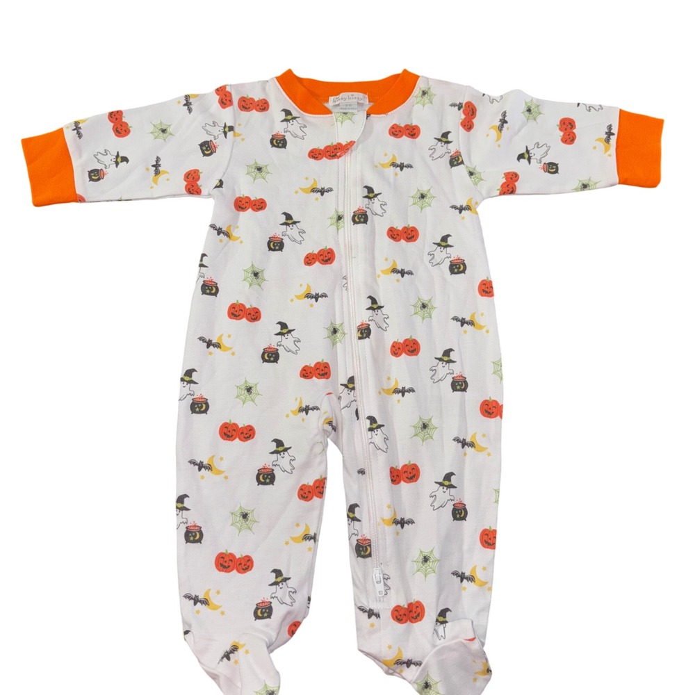Kissy Kissy Halloween Footed Pajamas 3-6M Pumpkins‎ Ghosts Bats 100% Pima Cotton